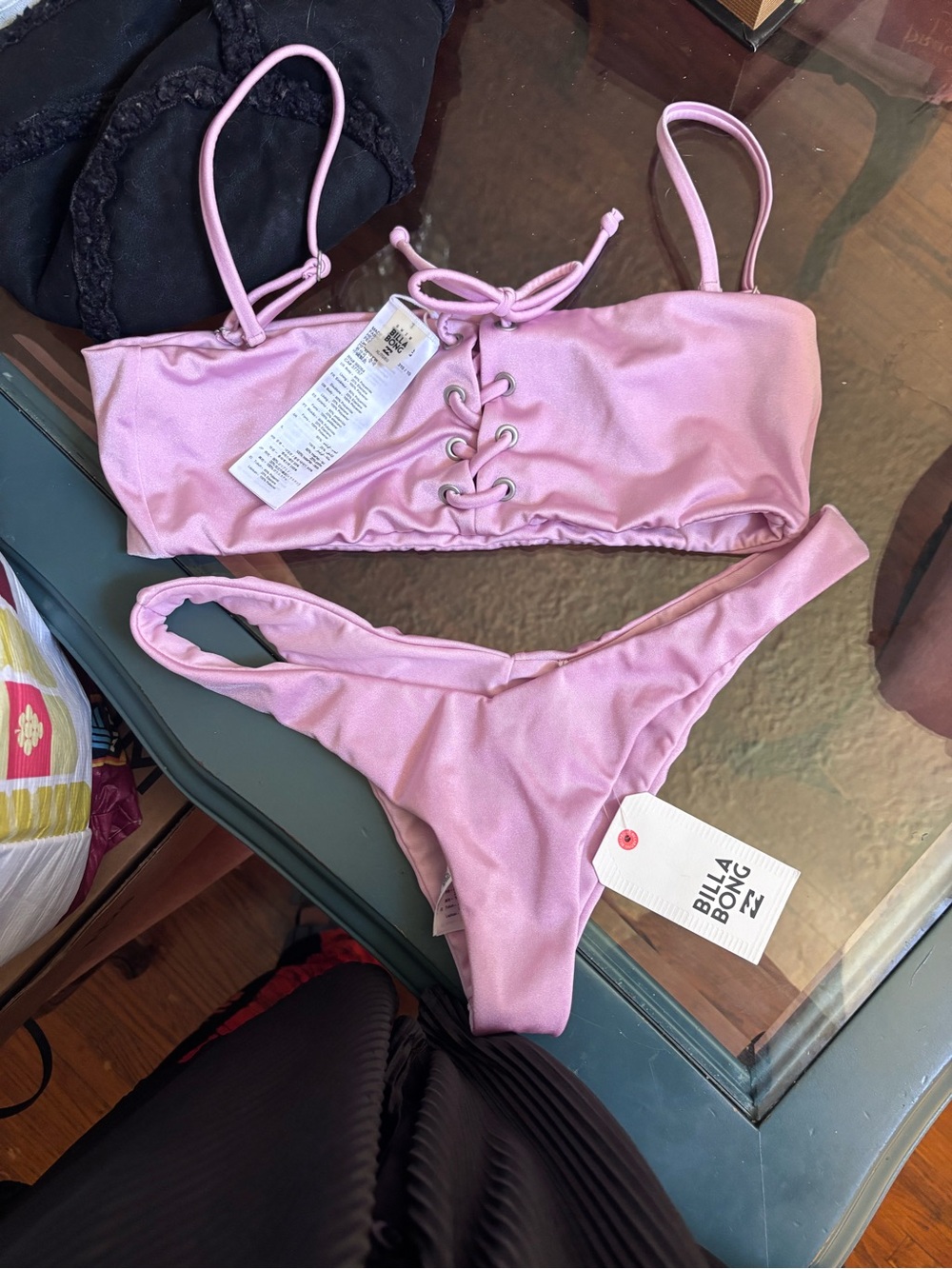 Billabong Lilac Lace-Up Bandeau Bikini Set
